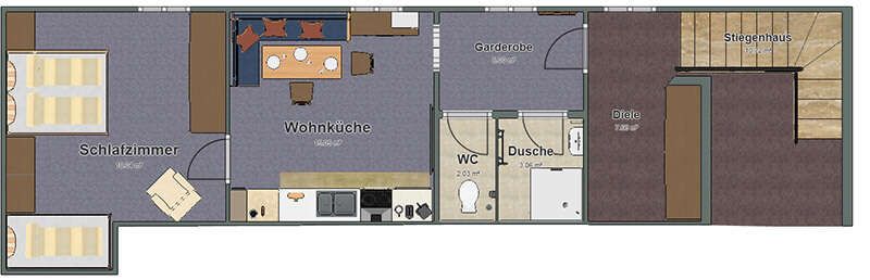 Floor plan of the apartment for 2 to 3 persons in Haus Fernblick am Arlberg